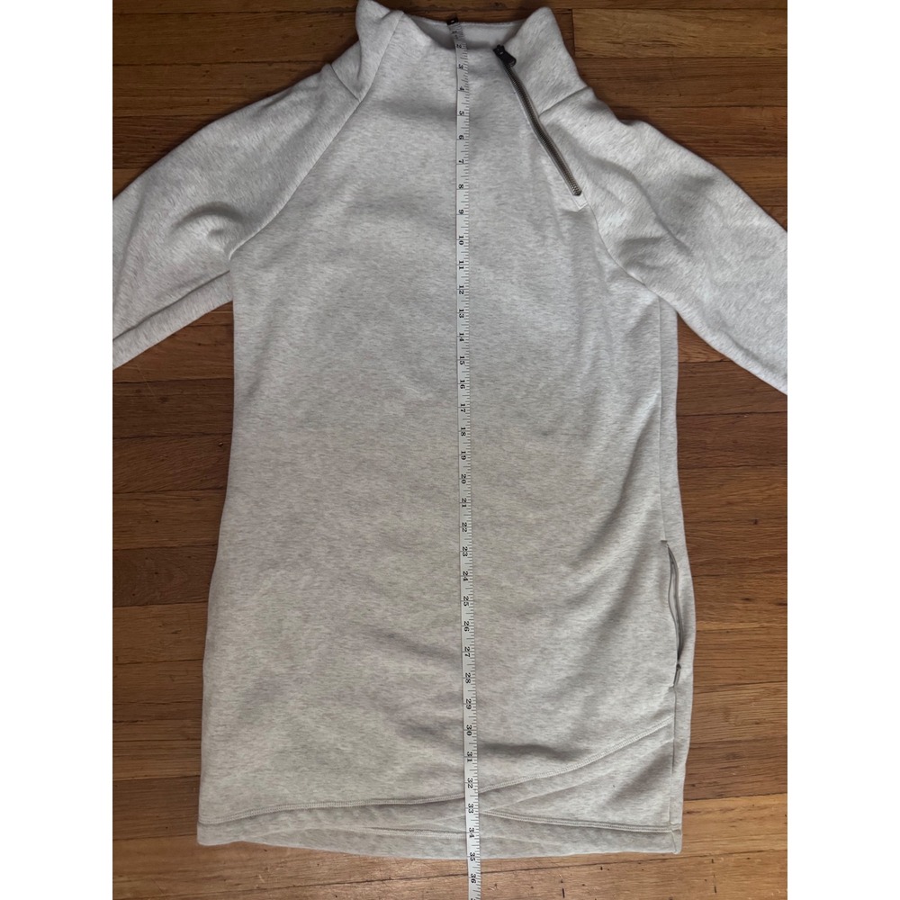 Athleta Cybele Asymmetric Zip Tunic Sweatshirt Heather Gray SmallP Thumbholes - Picture 4 of 7